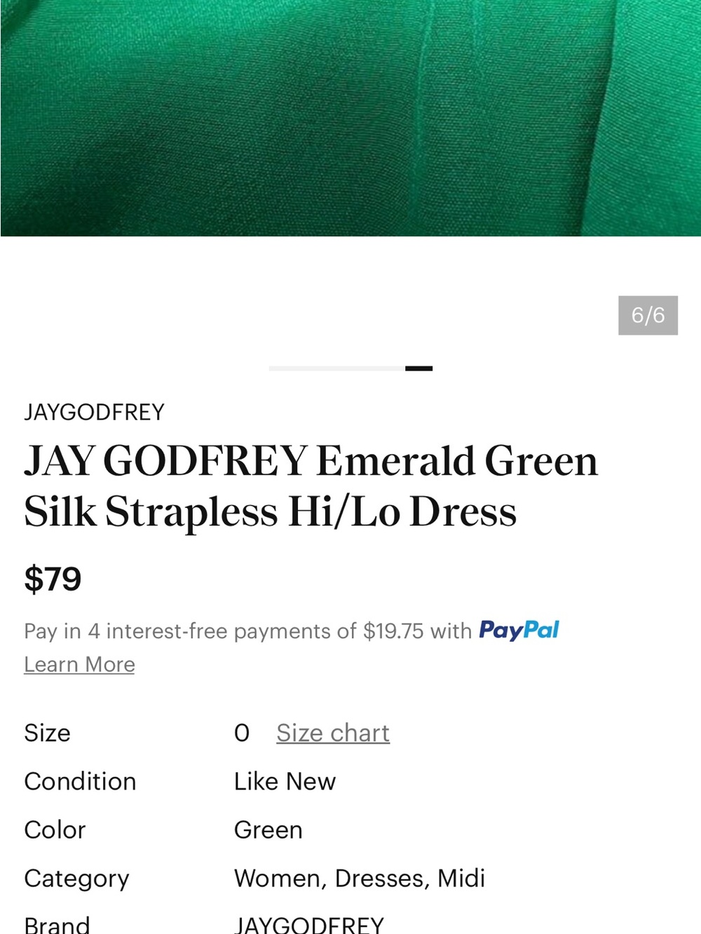 JAYGODFREY SILK Strapless Emerald Green High-Low Maxi Dress Sz 8 - Picture 6 of 6